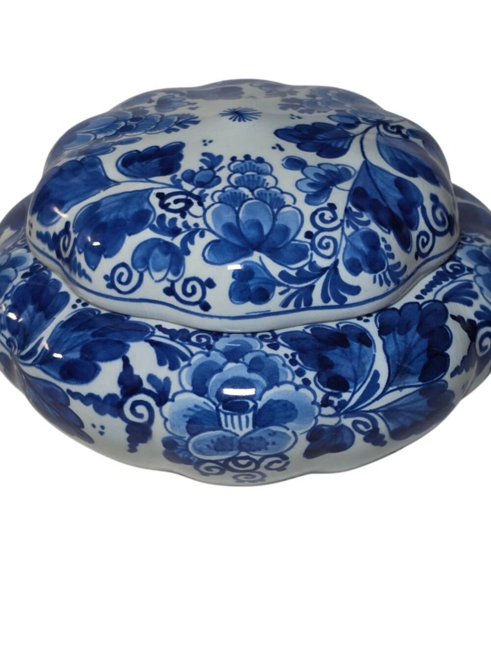 Royal Delft Blue Floral Ceramic Lidded Tinket Candy Box Bonbonniere 1969 Signed